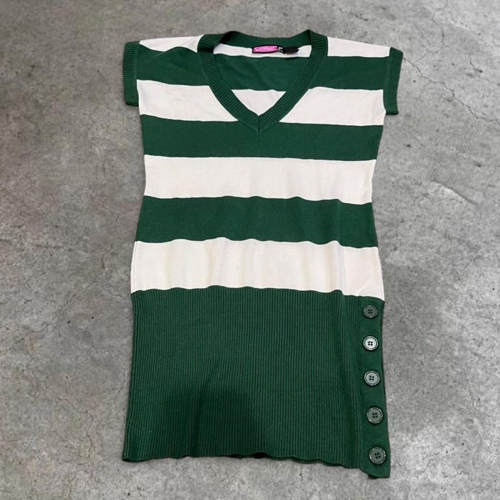 y2k green and white sleeveless knit sweater mini dress medium